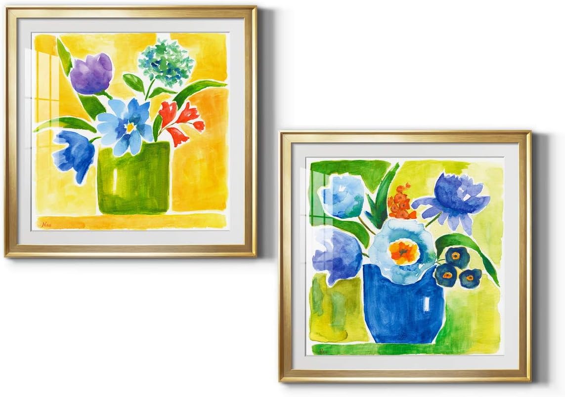 Neutral Color Wall Art, Wall Dcor Print, Beaches, Floral, Animals, Bohemian, & Vintage Styles, with Matte Board, Acrylic Glass, and Hanging Hardware - Sunny Day Bouquet III - Gold Framed - 34X34 34X34