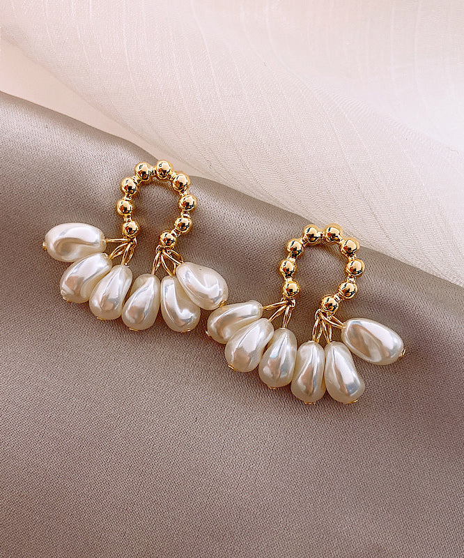 VCSHOES Champagne Alloy Pearl Hoop Earrings