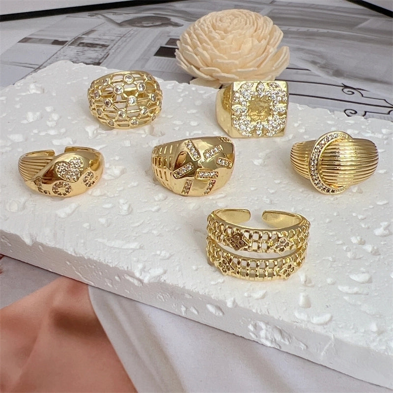 Copper 18K Gold Plated Geometric Zircon Open Rings