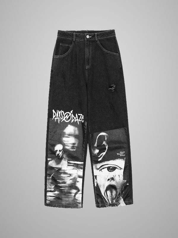 Street Fashion Hip-pop Style Graphic Printed Straight Pants