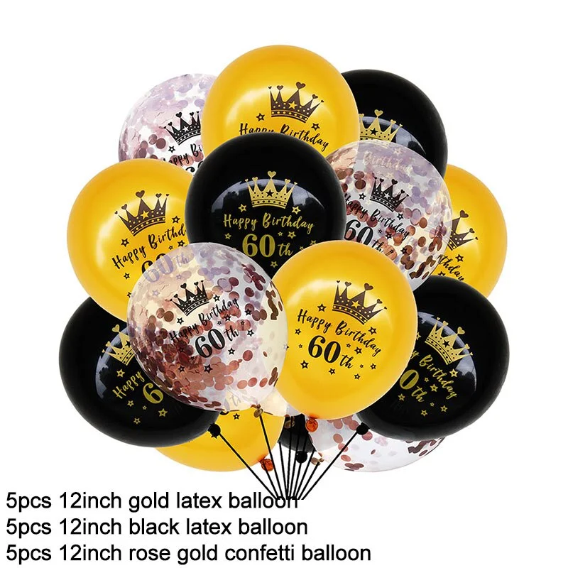15Pcs Black Gold Latex Balloons 18 30 40 50 Happy Birthday Party Confetti Balloons Adult Birthday Ballons Decorations Supplies