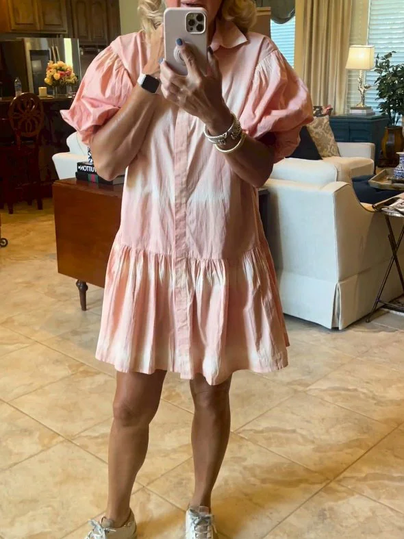 Pink Puff Sleeve Mini Shirt Dress