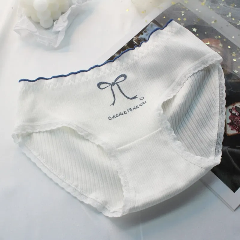 Women's Cotton Underwear Fashion Stripe Plaid Panties Sexy Lace Panties Middle Waist Seamless Comfortable Briefs Female Lingerie