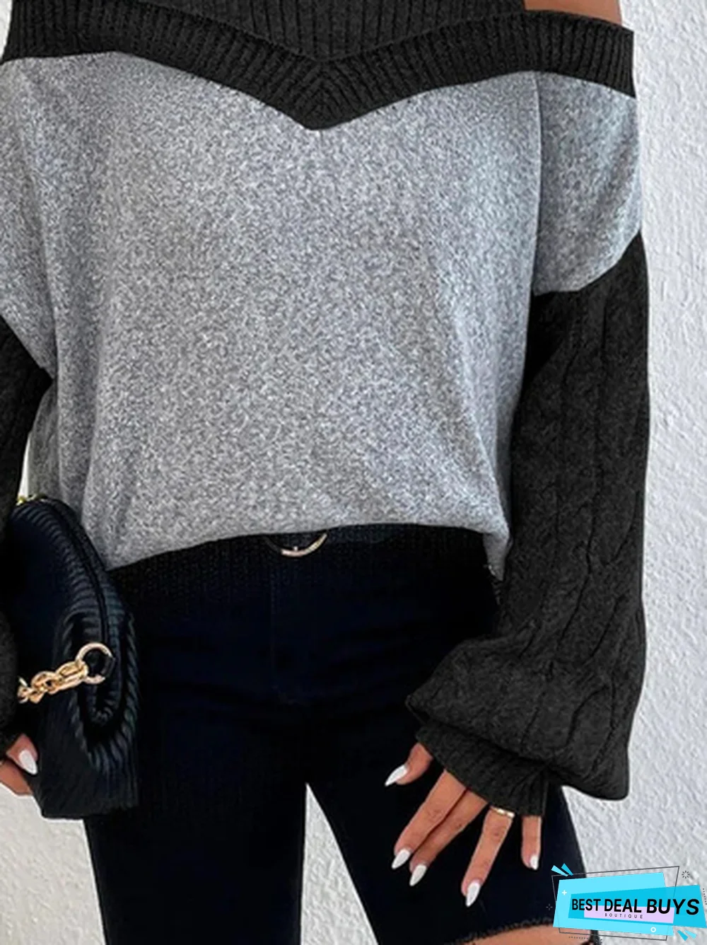 Casual Color Block Turtleneck Sweater tunic