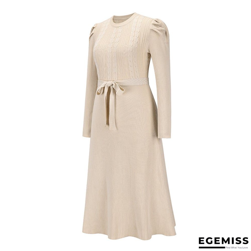 Bubble Long Sleeve Knitted Skirt Medium Long Wool Dress Black Dresses | EGEMISS