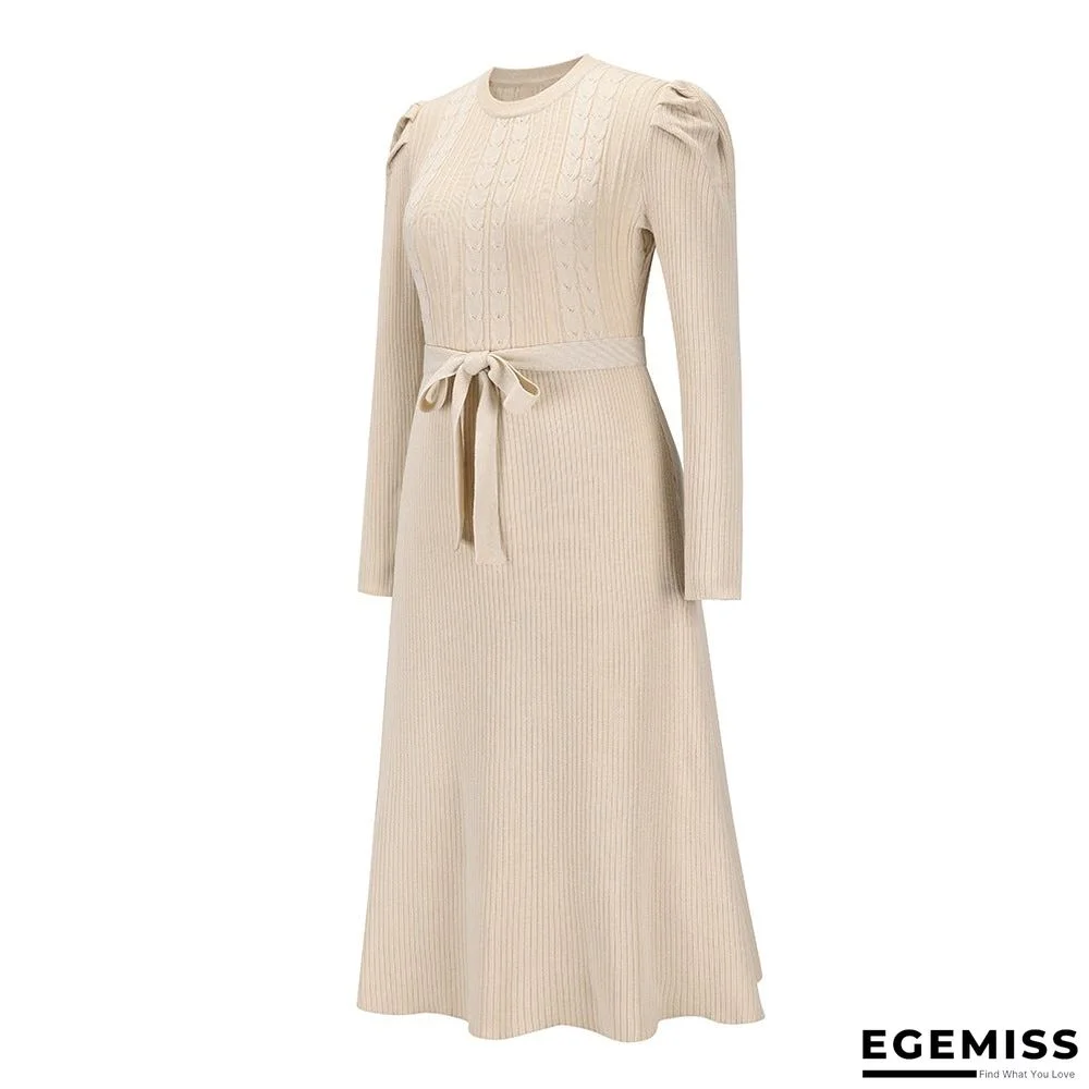 Bubble Long Sleeve Knitted Skirt Medium Long Wool Dress Black Dresses | EGEMISS