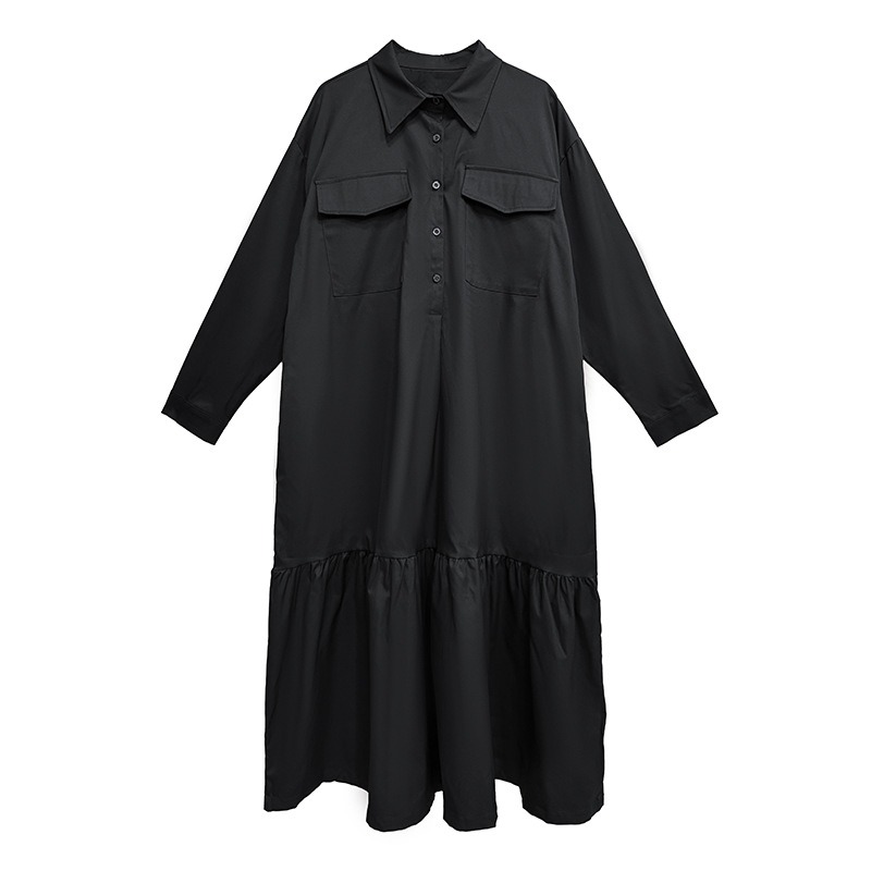 Simple Solid Color Long Sleeve Midi Dress