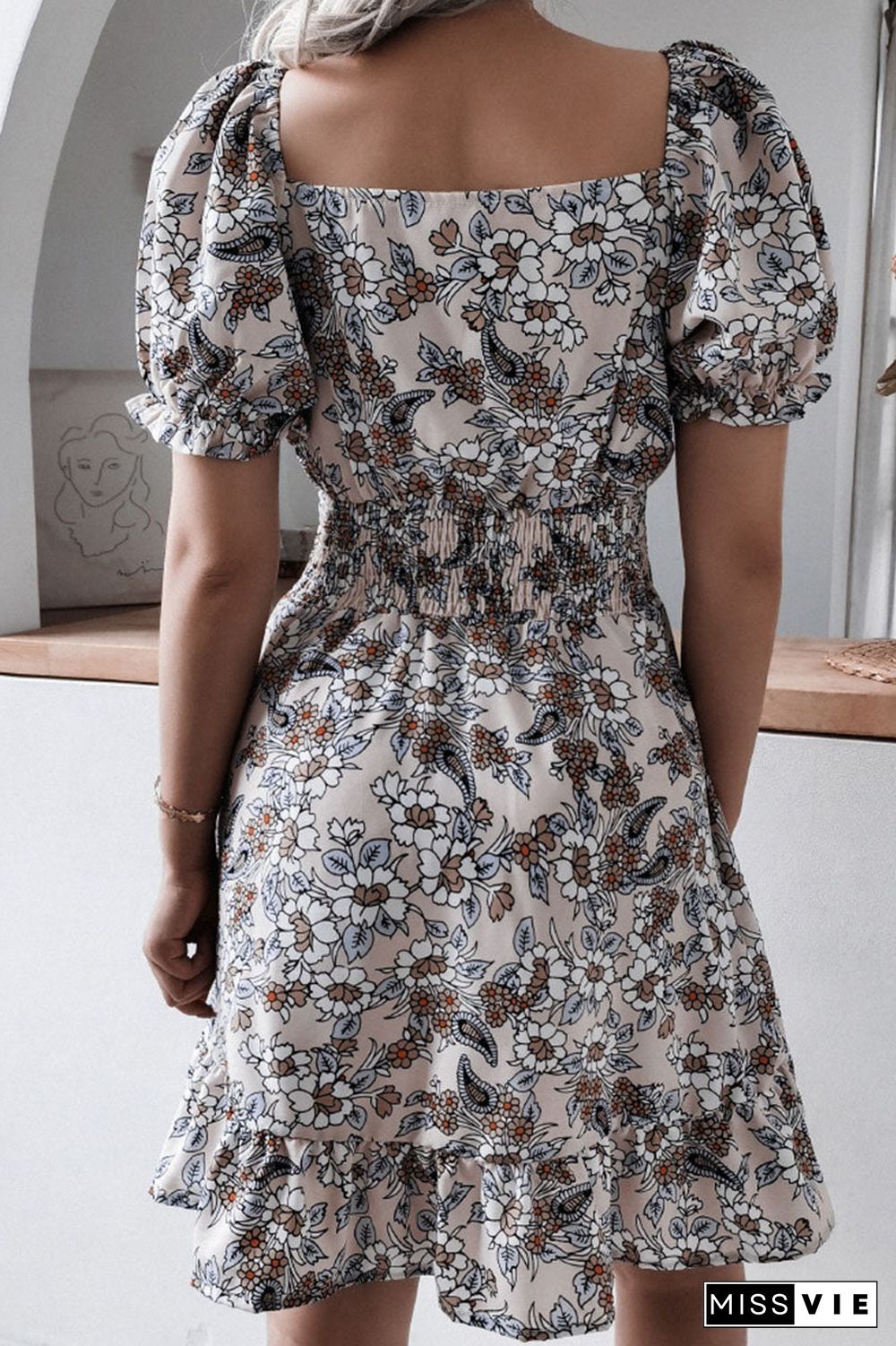 Fashion Casual Print Split Joint Square Collar A Line Dresses