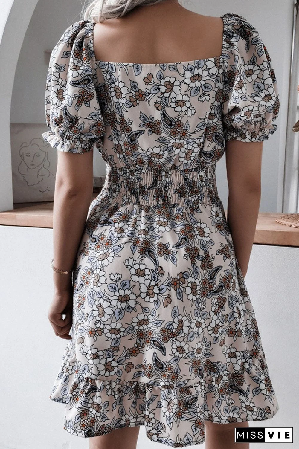 Fashion Casual Print Split Joint Square Collar A Line Dresses