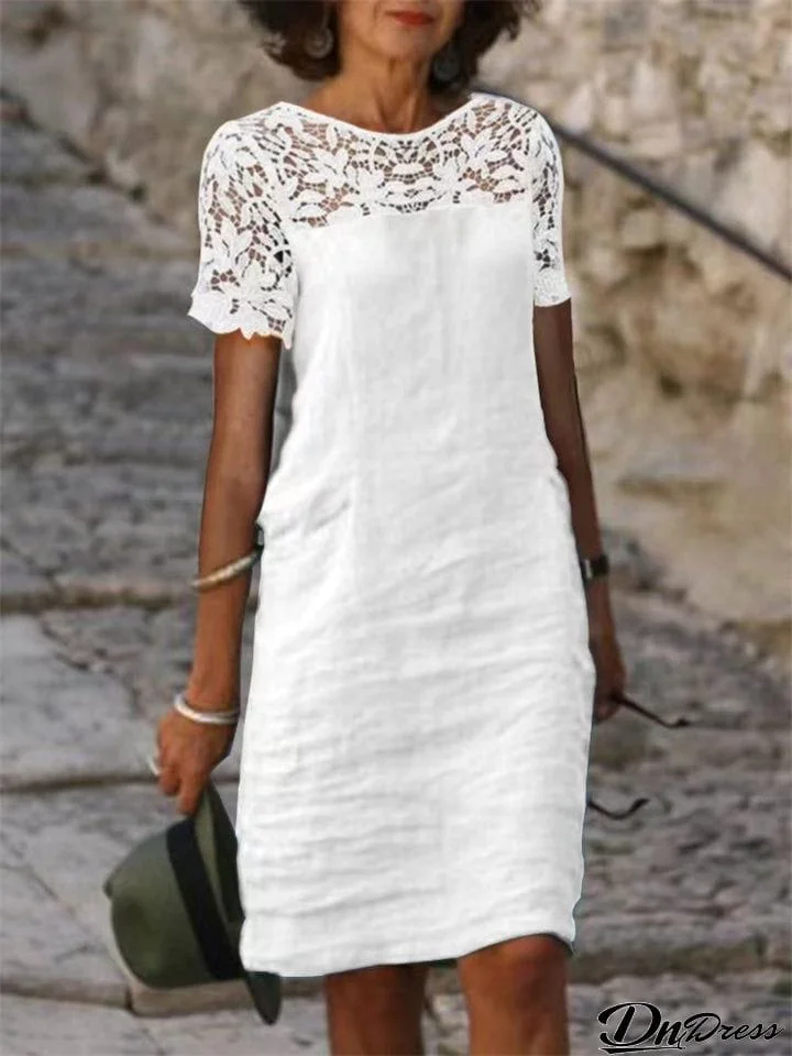 Female Trendy Lace Patchwork O-neck Dress