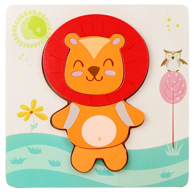 Kindergarten Children’s Enlightenment Early Education Cognition Cartoon Animal Cognition Hand-held Board Wooden Three-dimensional Puzzle Wooden Toys