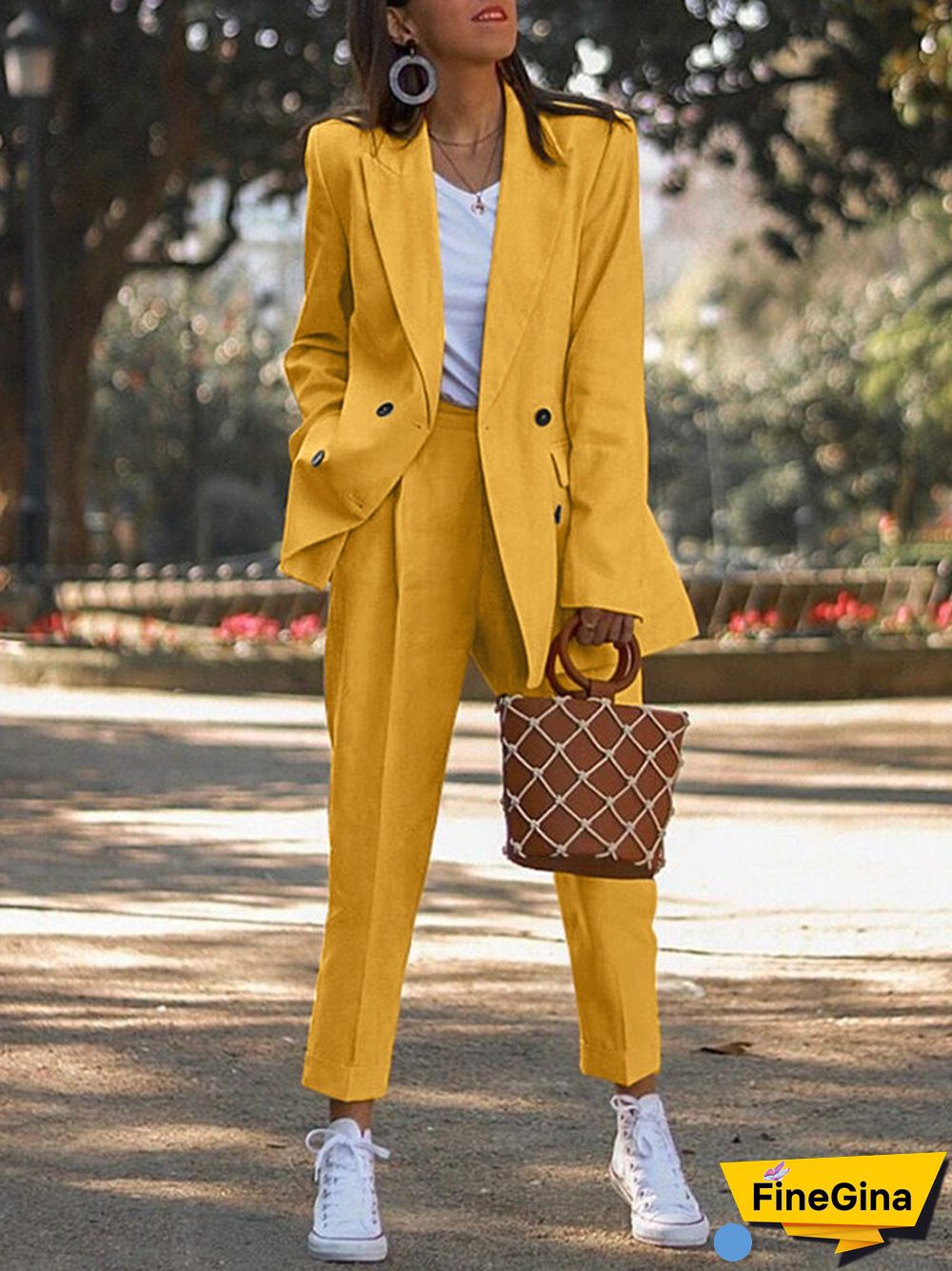 Solid Double Breasted Elastic Waist Lapel Long Sleeve Suit