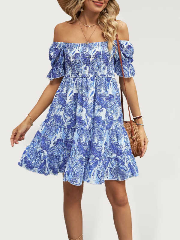 Mature Women Summer Fashion Square Neck Floral Print Chiffon Short Sleeve Dress