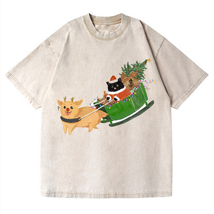 Cat Christmas Lights Men's washed T-shirt