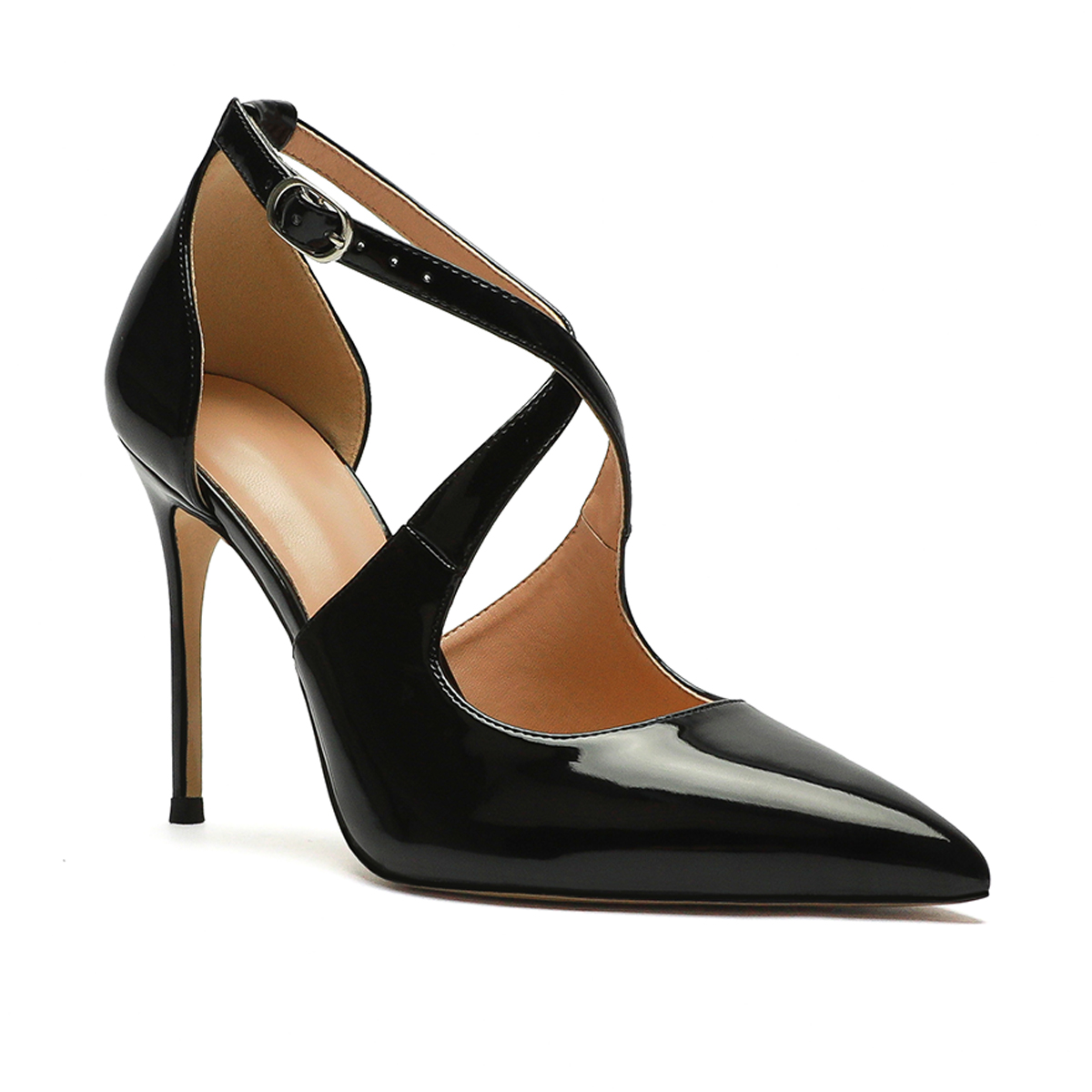 95mm Women's Pointed Toe Cross Strap Heels Ankle Strap Sandals Pumps Shoes-MERUMOTE