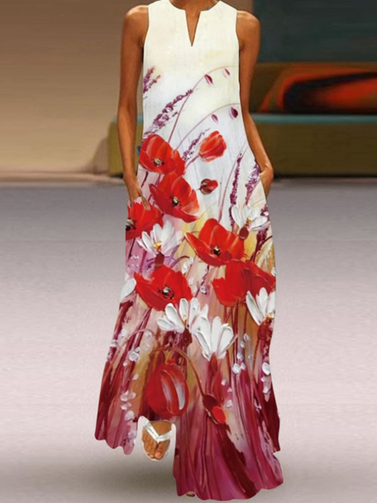 Artwishers Floral Art Series Printed Sleevess Maxi Dress