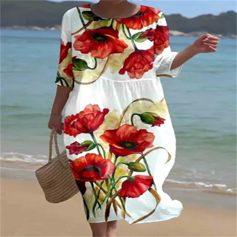 Churchf Churchf New Women's Floral Art Print Leisure Vacation Dress
