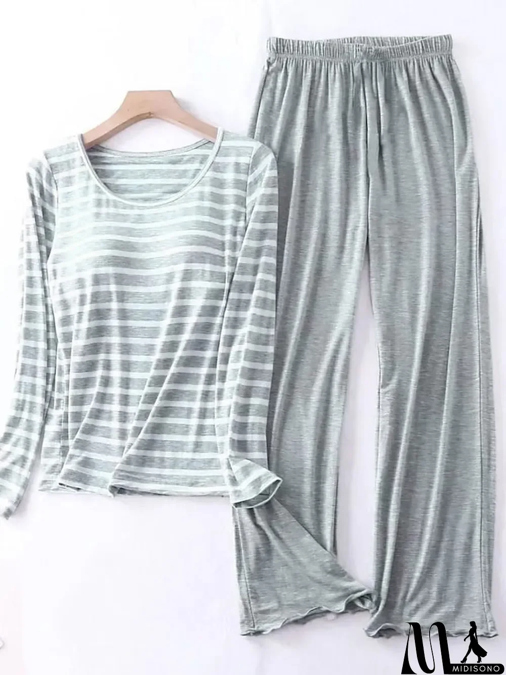 MidiSono - Women's Loungewear Sets 2 Pieces Stripe Fashion Casual Comfort Street Daily Date Polyester Breathable Crew Neck Long Sleeve Pant Summer Spring Black Pink