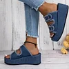 Gioiacombo&trade; Pantofole con zeppa con suola spessa in denim alla moda da donna