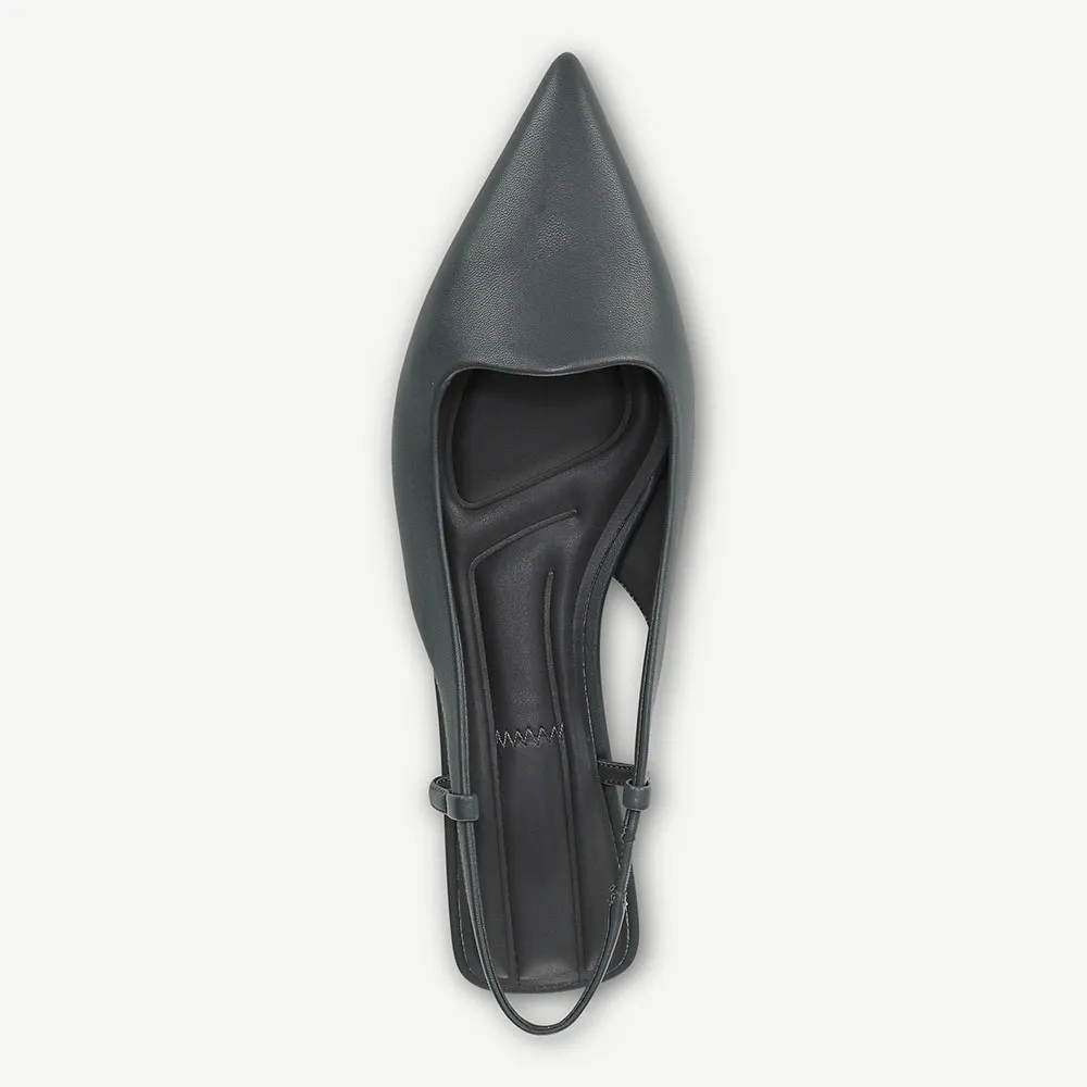 Women's Navy Faux Leather Pointed Toe Slip On Slingback Flats