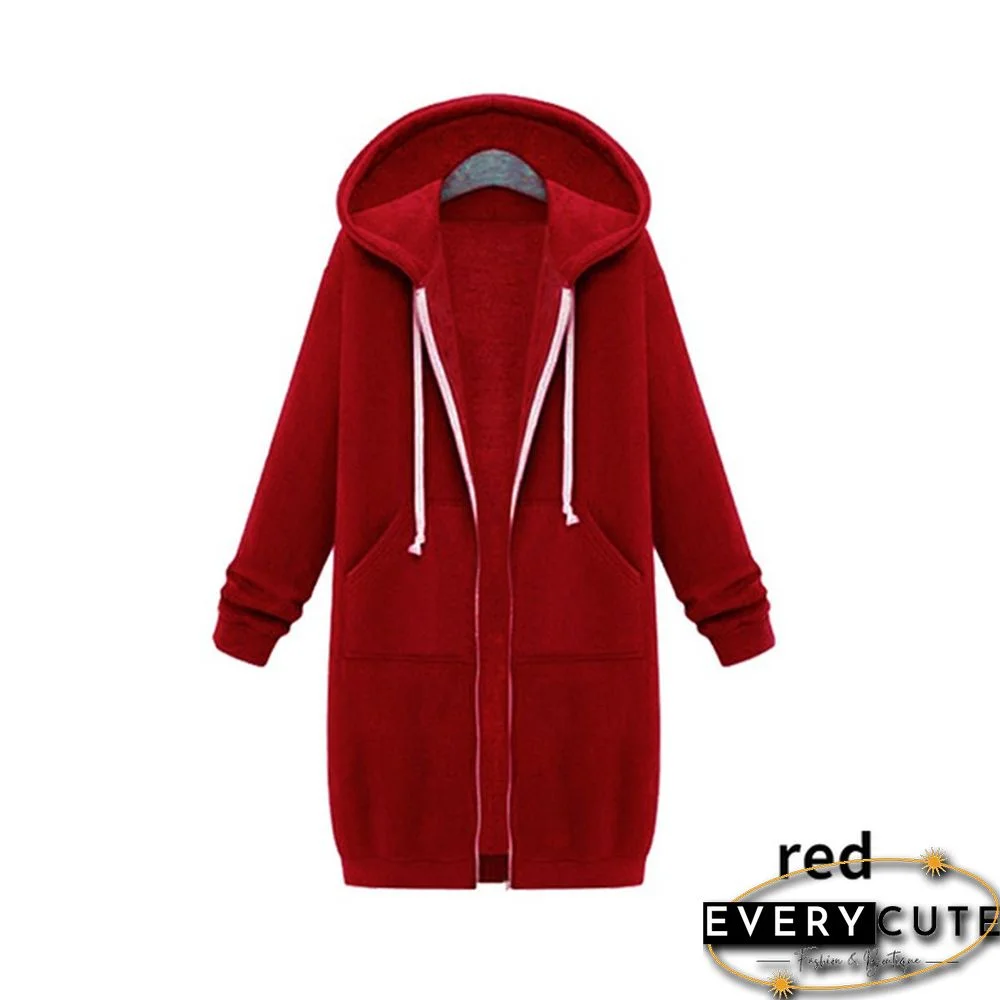 12 Colors New Autumn And Winter Women's Hooded Sweater Thick Long-Sleeved Jacket Casual Zipper Cardigan Loose Coat