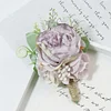 10PCS Wedding Catering Bridal Groom Guests Corsage Boutonniere Wrist Artificial Peony Flower Bouquets