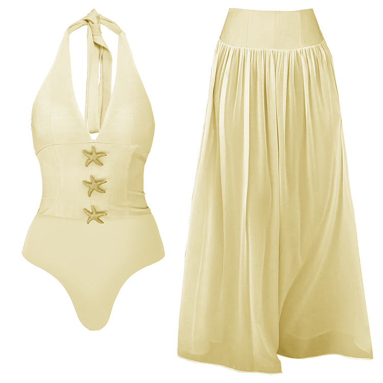 Metal Starfish Decoration One Piece Swimsuit and Skirt（Shipped on Jul 20th）