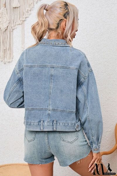 MidiSono - Studded Pocketed Button Up Denim Jacket