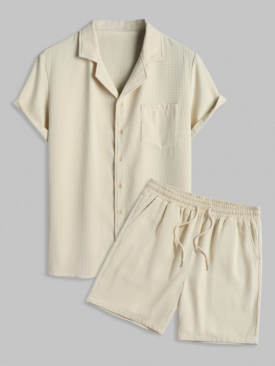 Textured Pocket Shirt And Bermuda Shorts Set