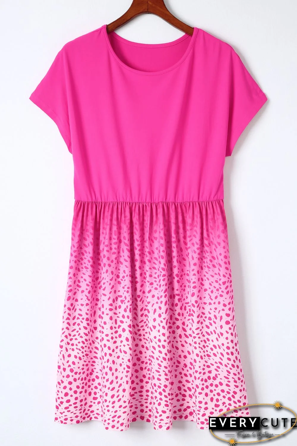 Rose Dotted Contrast Casual Pocket T Shirt Dress