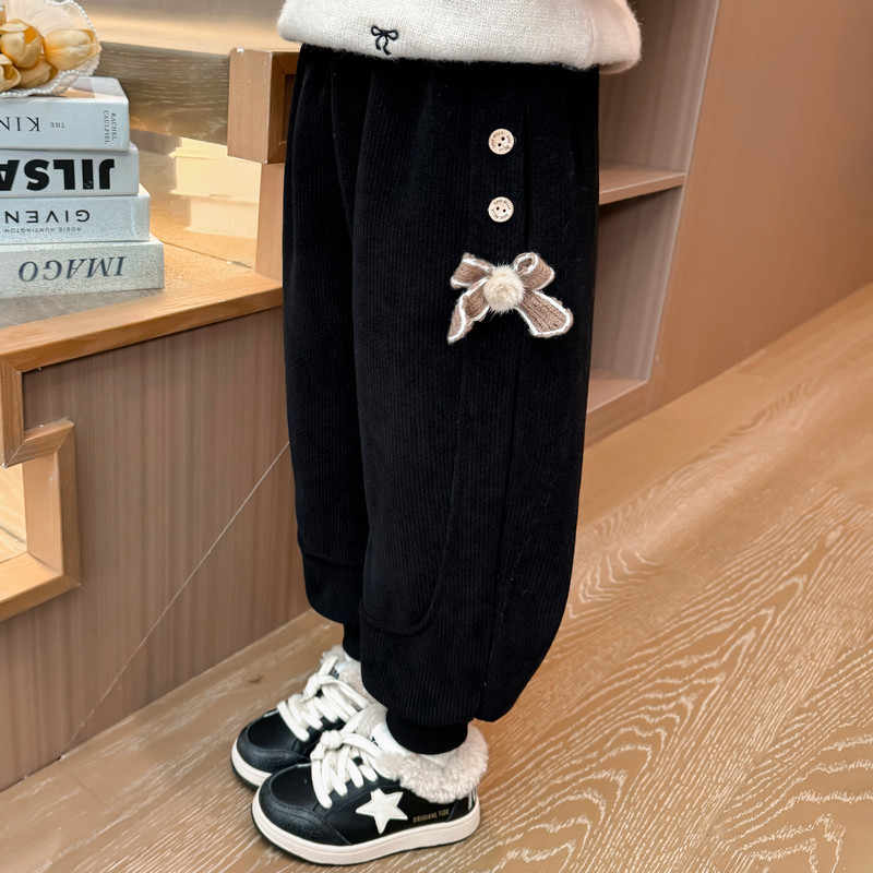 リボン付き 可愛い 女の子 合わせやすい 裏起毛 パンツ
