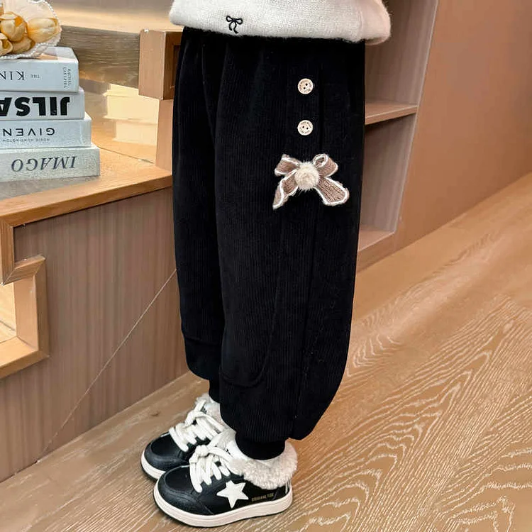 リボン付き 可愛い 女の子 合わせやすい 裏起毛 パンツ