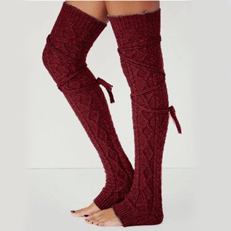 Leg Warmers Women Solid Thigh-high Over Knee Long Drawstring Breathable Lacing Womens Legs Warmer All-match Trendy Chic Warm New