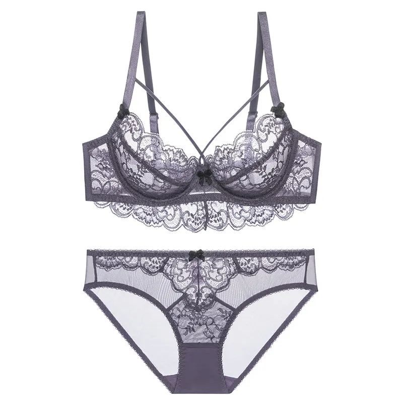 Churchf French Bra Large-Size Lady Lace Bow Girl Shoulder Strap Wearing Beauty Bra Underwear Set