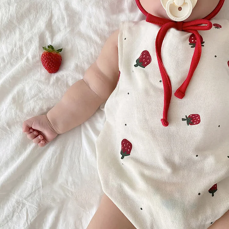 Baby Strawberry Sleeveless Bodysuit with Hat
