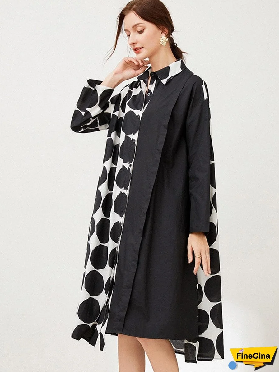 Size Curve Dresses Plus Size Loose Elegant Floral Pattern Stitching Midi Dress