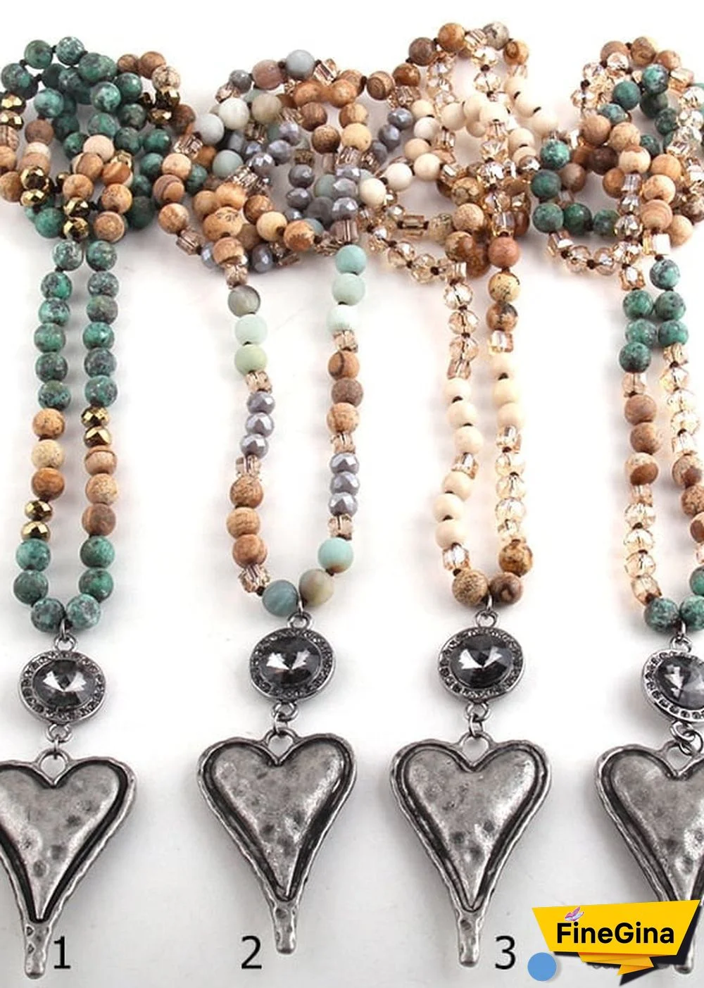 Boho Necklace, RH Amazonite Jasper, Heart Brown Natural Stone