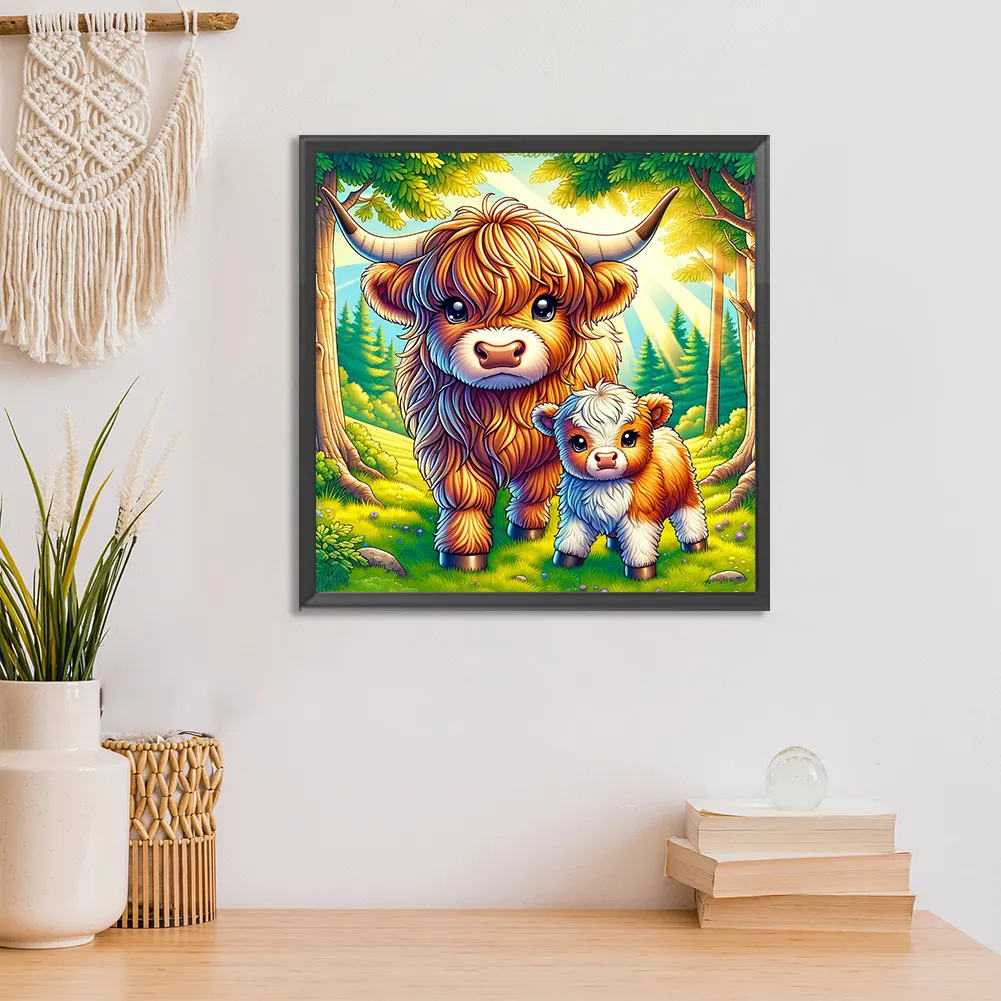 Full Round Diamond Painting 30*30cm - Cartoon Highland Yak