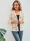 Elegant Floral Lace Cardigan - 3/4 Sleeve, Sheer, Open Front Design - Versatile for Casual or Evening Wear, Women's Fashion Top