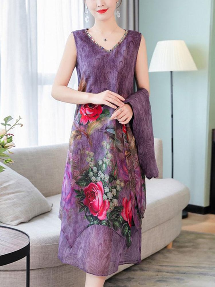 Folk Casual Printed Two-Pieces-Set Dress