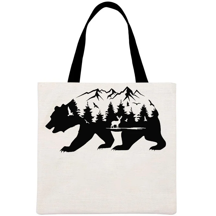 Mountain Bear Printed Linen Bag-Annaletters