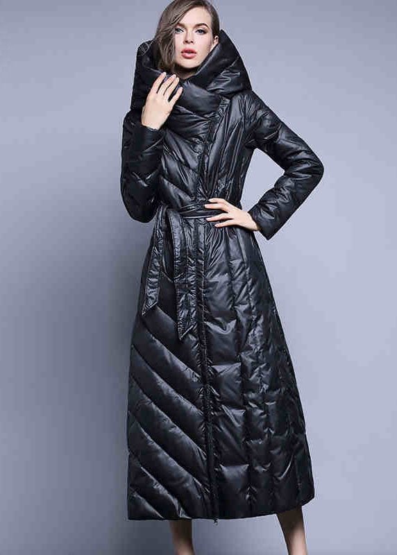 Black fashion Pockets Thick slim fit Winter lengthen Duck Down down coat CK270- Fabulory