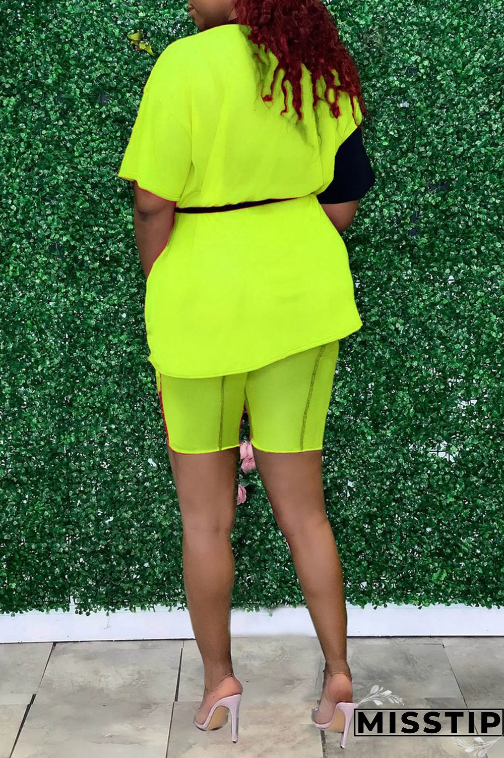 Fluorescent Green Fashion Casual Solid Patchwork O Neck Long Sleeve Two Pieces