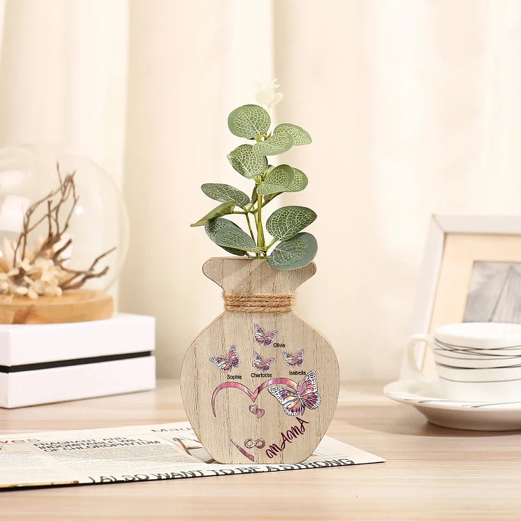 Kettenmachen Holz Personalisierter 4 Namen & Text Lila Schmetterling Vase