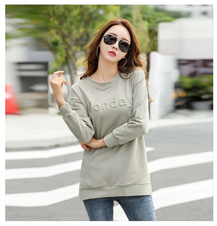 Letter Embroidery Women Sweatshirt Harajuku Autumn Sweatshirts Winter O Neck Pullover Loose Long Sleeve Tops