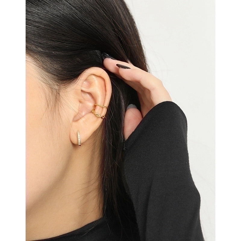 1 Pair 925 Sterling Silver Zircon Geometric Hoop Earrings