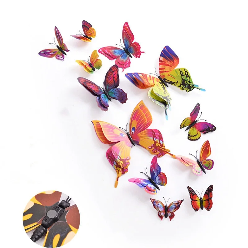 12Pcs 3D Double Layer Butterfly Wall Sticker on The Wall for Home Decor DIY Butterflies Fridge Magnet Stickers Room Decoration