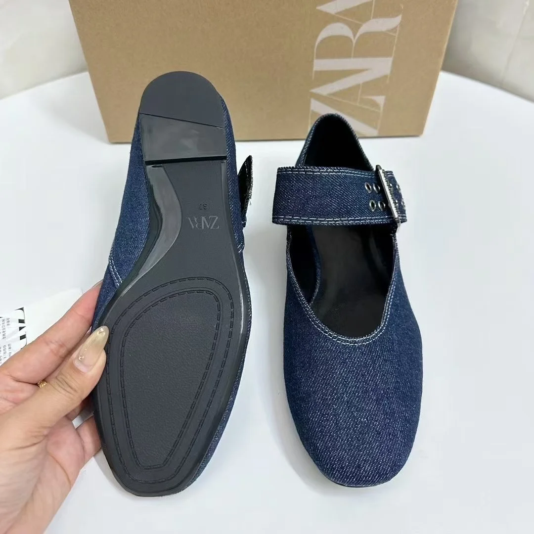 Breakj Breakj Home 2025 New Female Shoes Temperament Famous Mary Jane Flat-Bottomed Ballet Shoes Flat Heded Shallow Mouth Round Head Single Shoes Women
