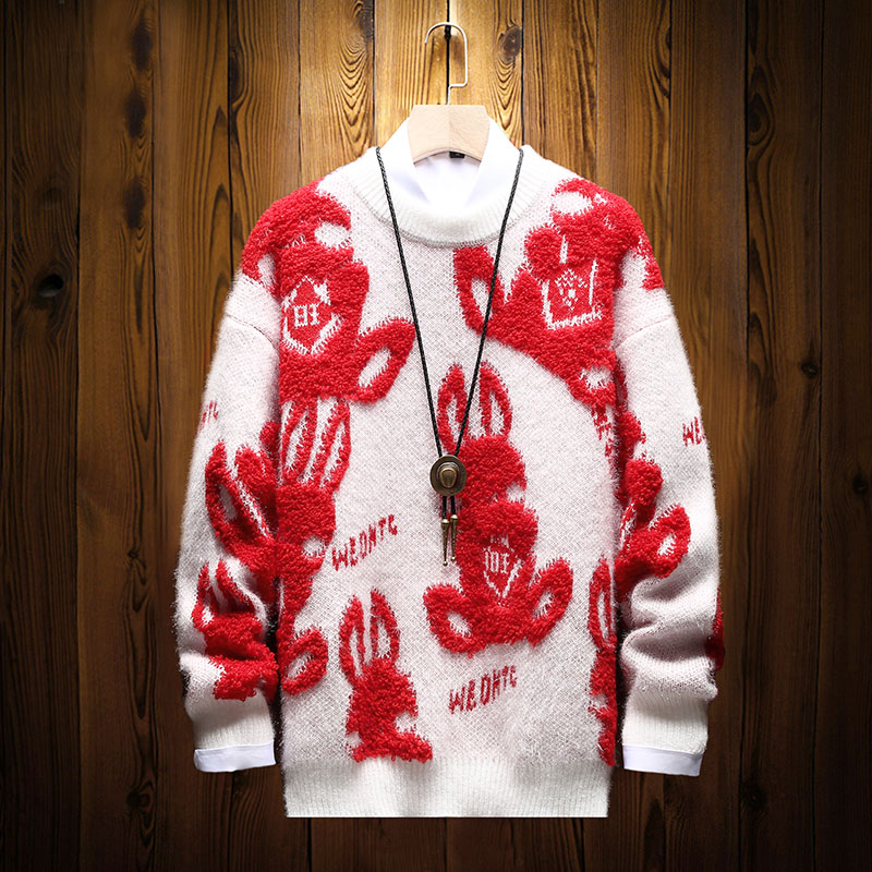 Mens Women Winter Christmas Sweater Mens Casual Loose Jacquard O-Neck Knitted Pullover Jumper High Street School Couple Sweater
