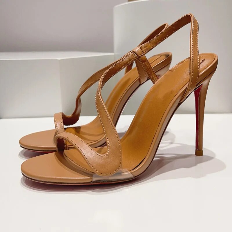 Red Gladiator Sandals Woman Open Toe Ankle Strap Narrow Band High Heels Lady Party Shoes